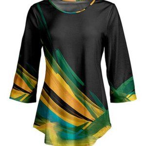 NWT Lily Black, Aqua & Yellow Curved-Hem Tunic SZ XL/16W